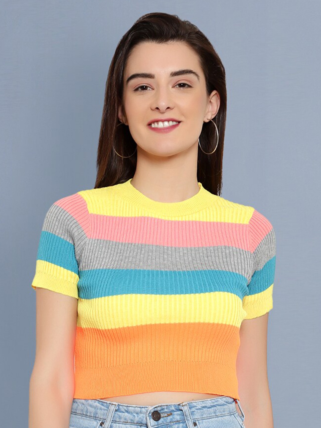 

BUY NEW TREND Women Multicoloured Colourblocked Crop Top, Multi