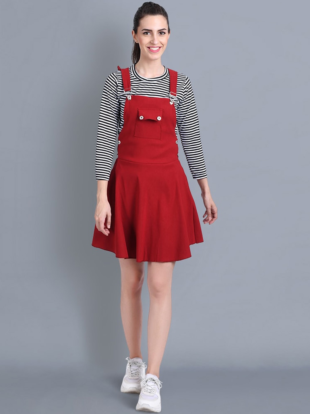 

BUY NEW TREND Women Maroon Solid Dungarees