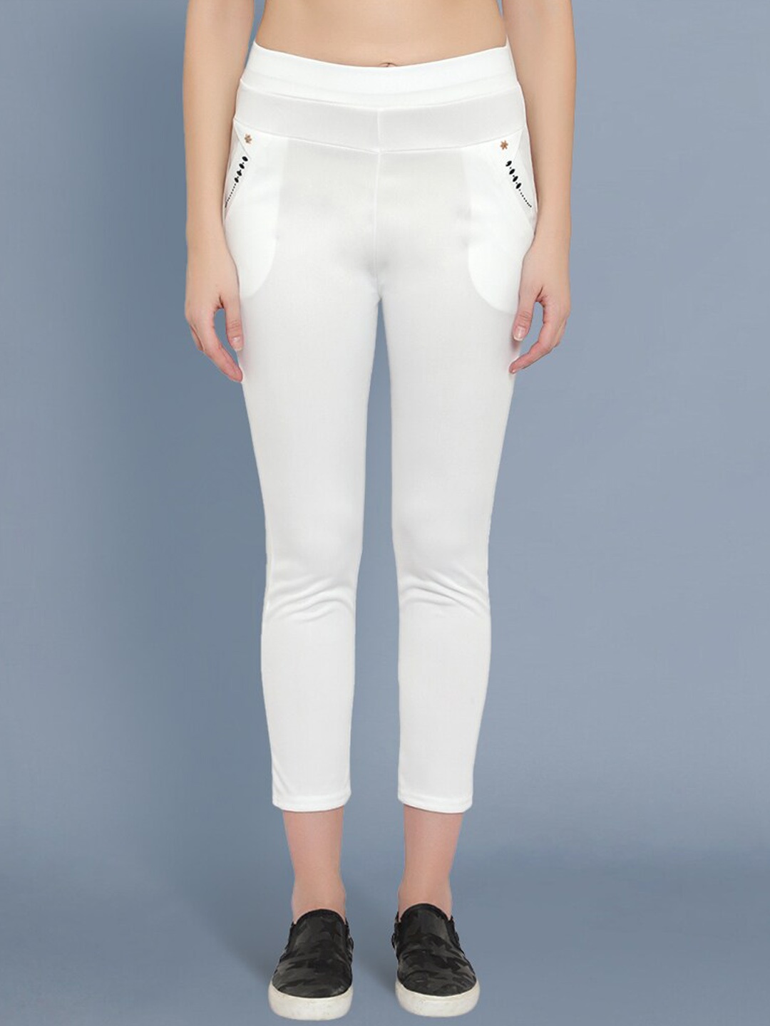 

BUY NEW TREND Women White Comfort Slim Fit Trousers