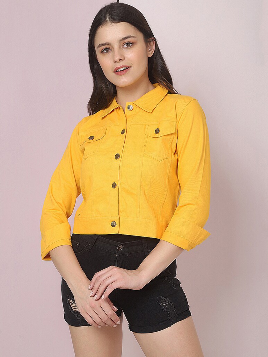 

BUY NEW TREND Women Yellow Lightweight Crop Tailored Jacket