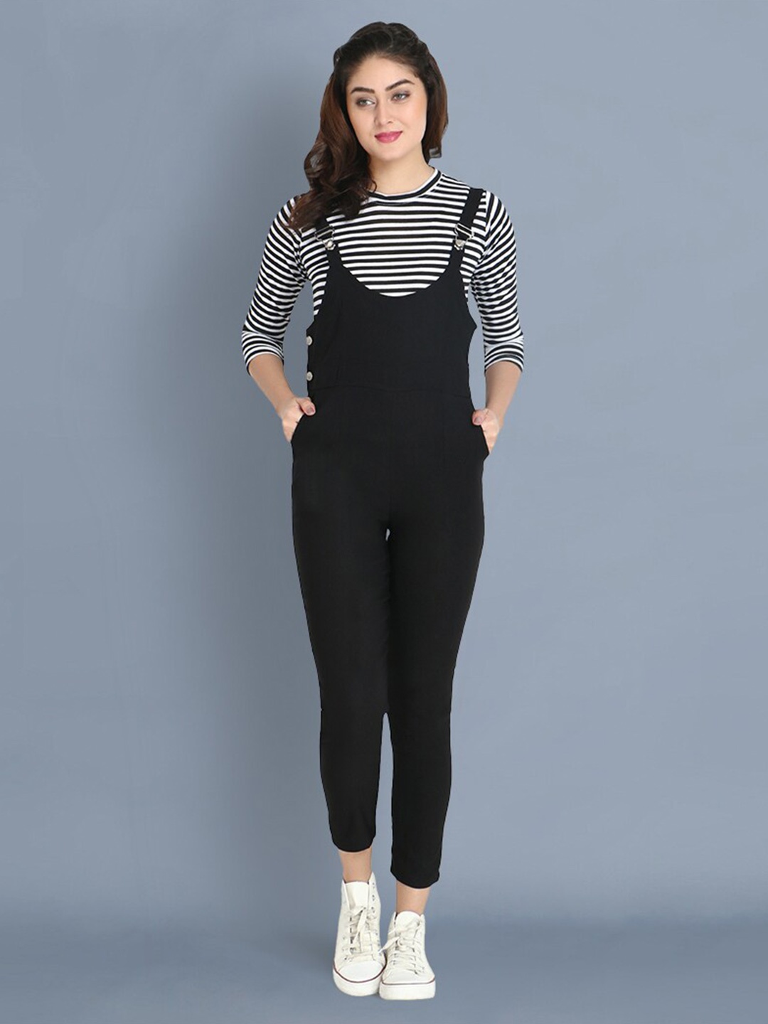

BUY NEW TREND Black & White Striped Basic Jumpsuit