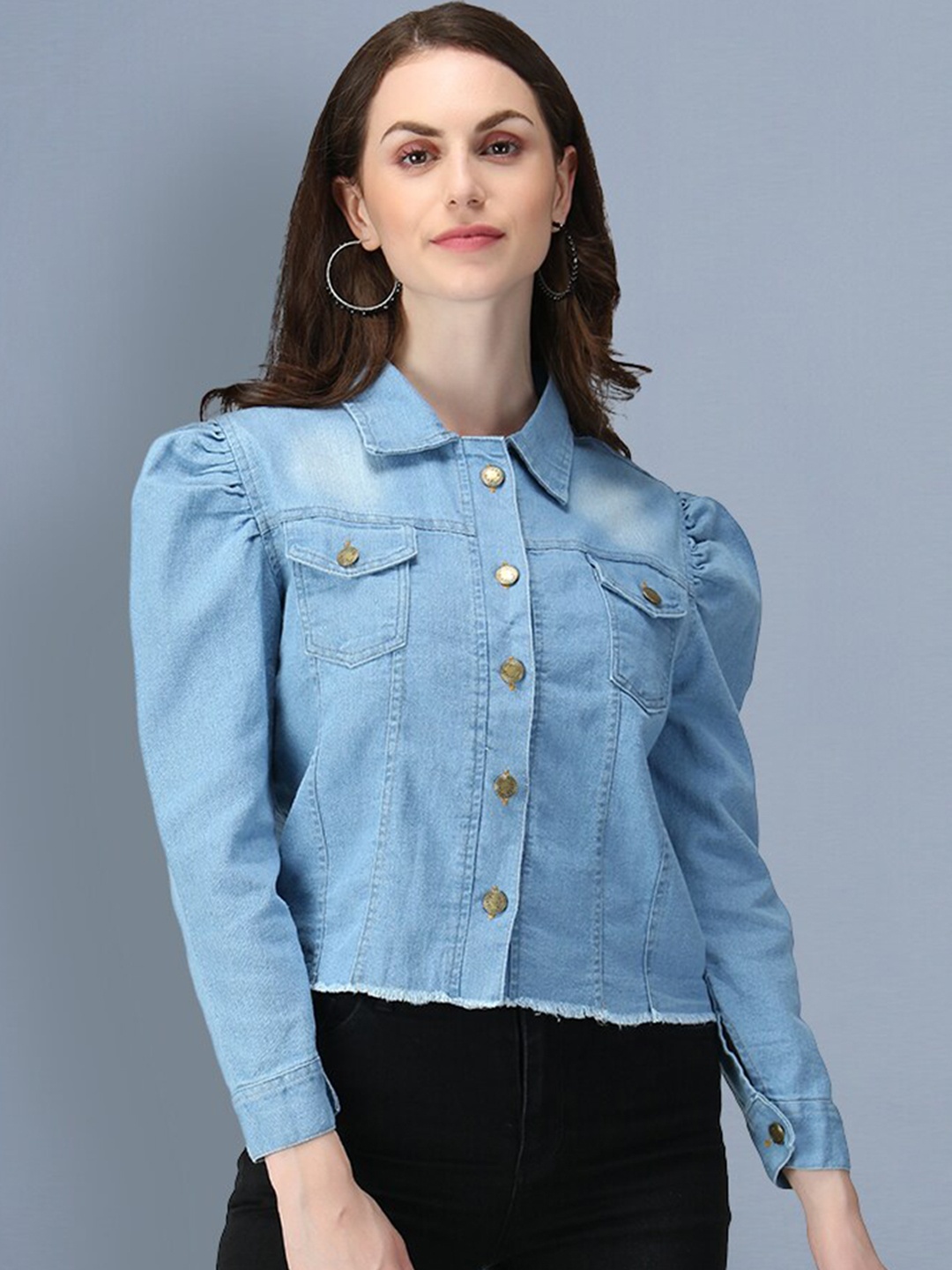 

BUY NEW TREND Women Blue Washed Lightweight Crop Denim Jacket