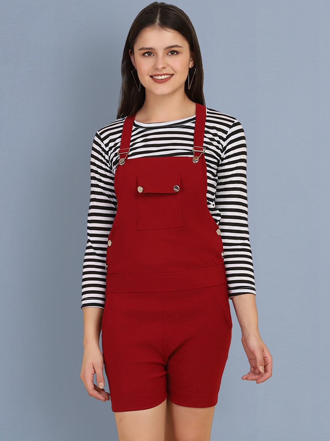 

BUY NEW TREND Women Maroon Slim-Fit Dungarees With T-Shirt