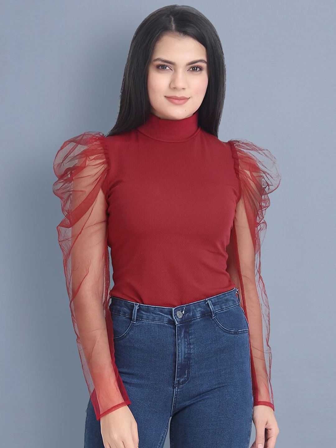 

BUY NEW TREND Maroon Lace Top