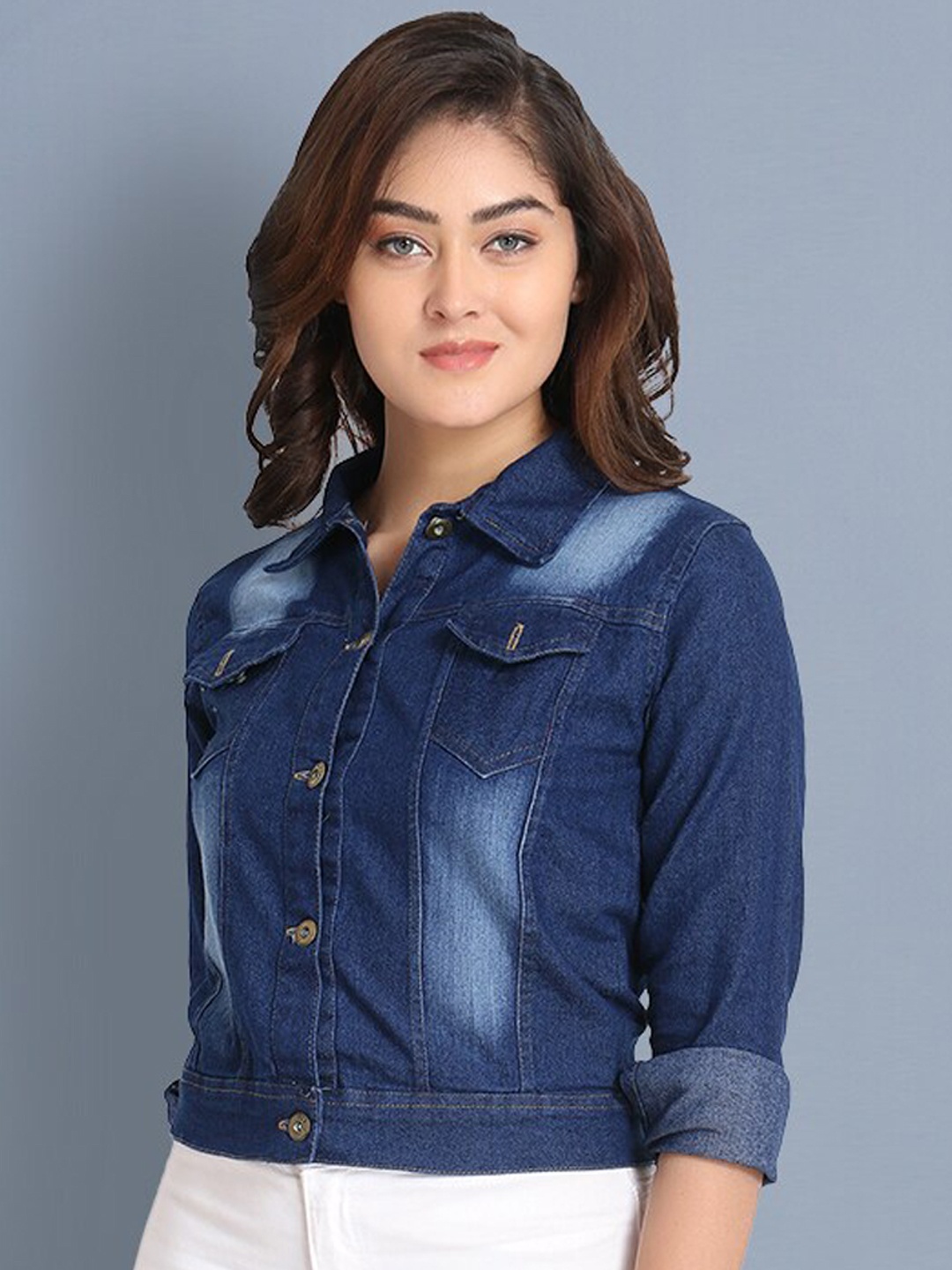 

BUY NEW TREND Women Blue Washed Lightweight Crop Denim Jacket