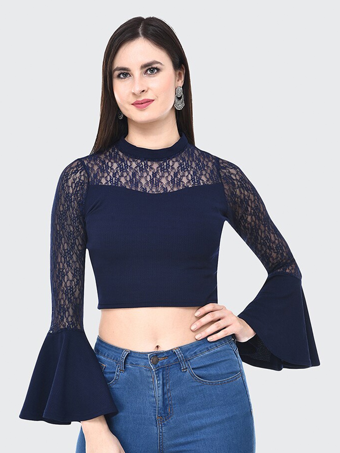 

BUY NEW TREND Women Laced Crop Top, Navy blue