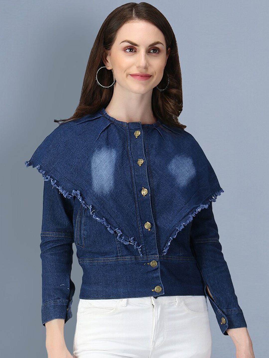 

BUY NEW TREND Women Blue Washed Lightweight Crop Denim Jacket