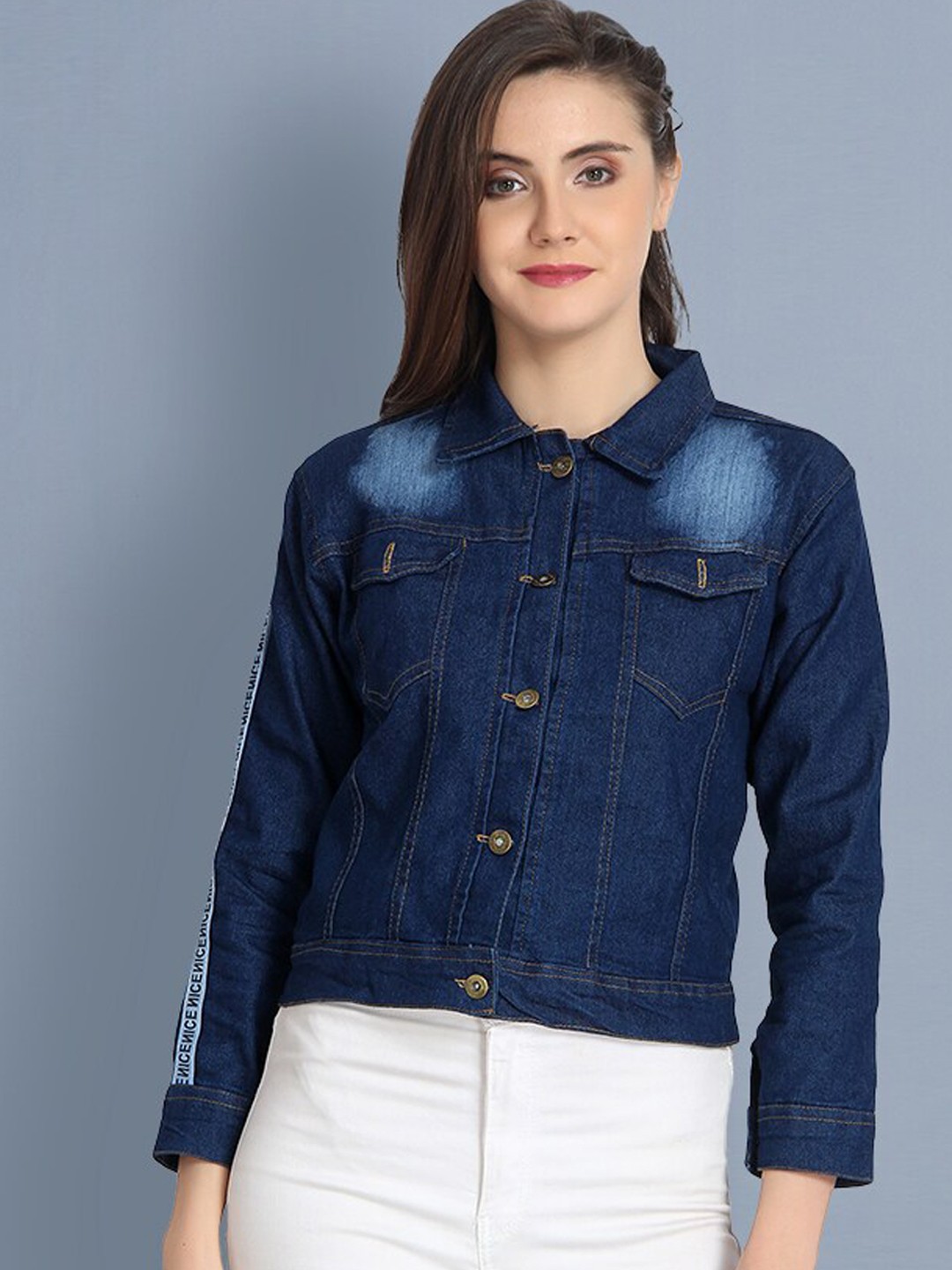 

BUY NEW TREND Women Blue Washed Lightweight Crop Denim Jacket