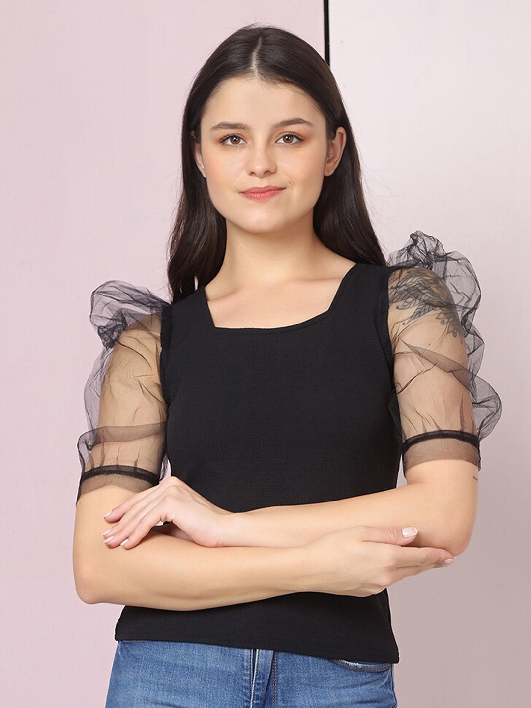 

BUY NEW TREND Black Lace Crop Top
