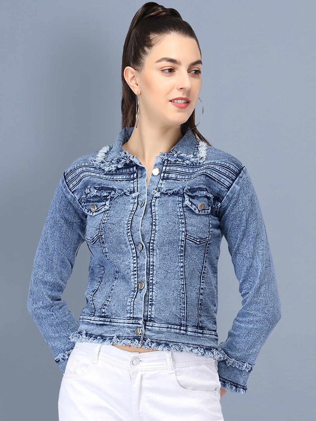 

BUY NEW TREND Women Blue Lightweight Crop Denim Jacket