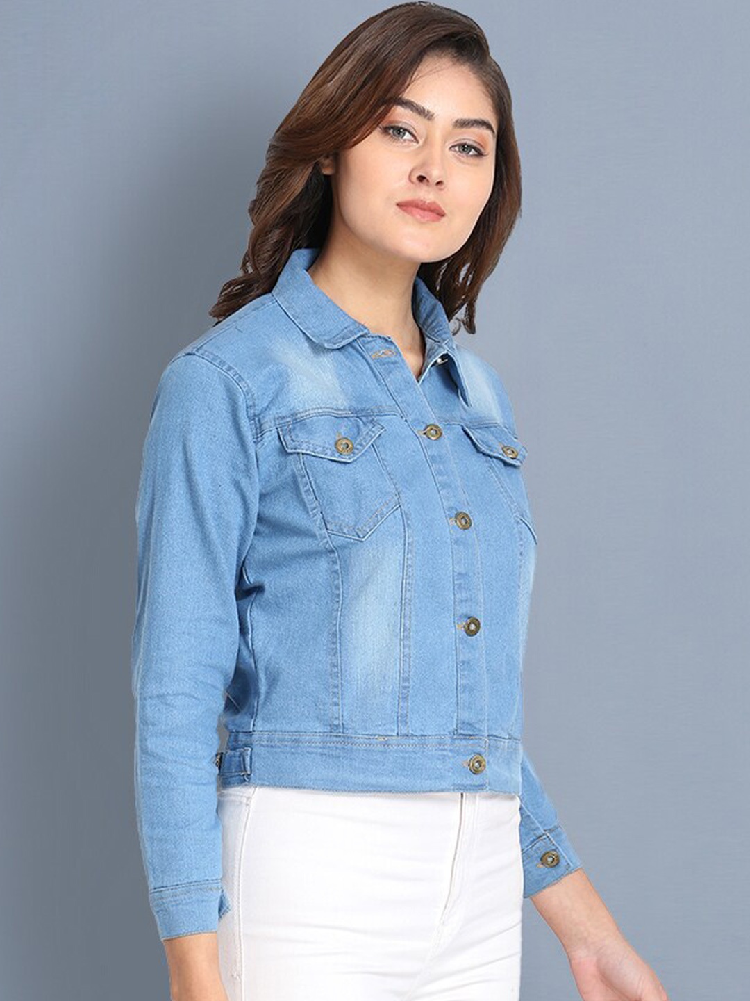 

BUY NEW TREND Women Blue Washed Lightweight Crop Denim Jacket