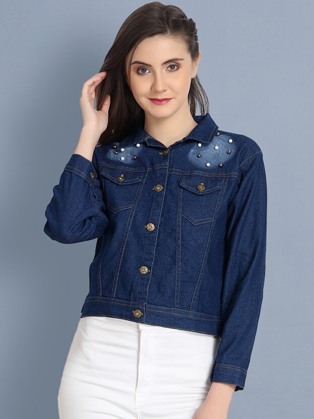 

BUY NEW TREND Women Blue Lightweight Crop Denim Jacket