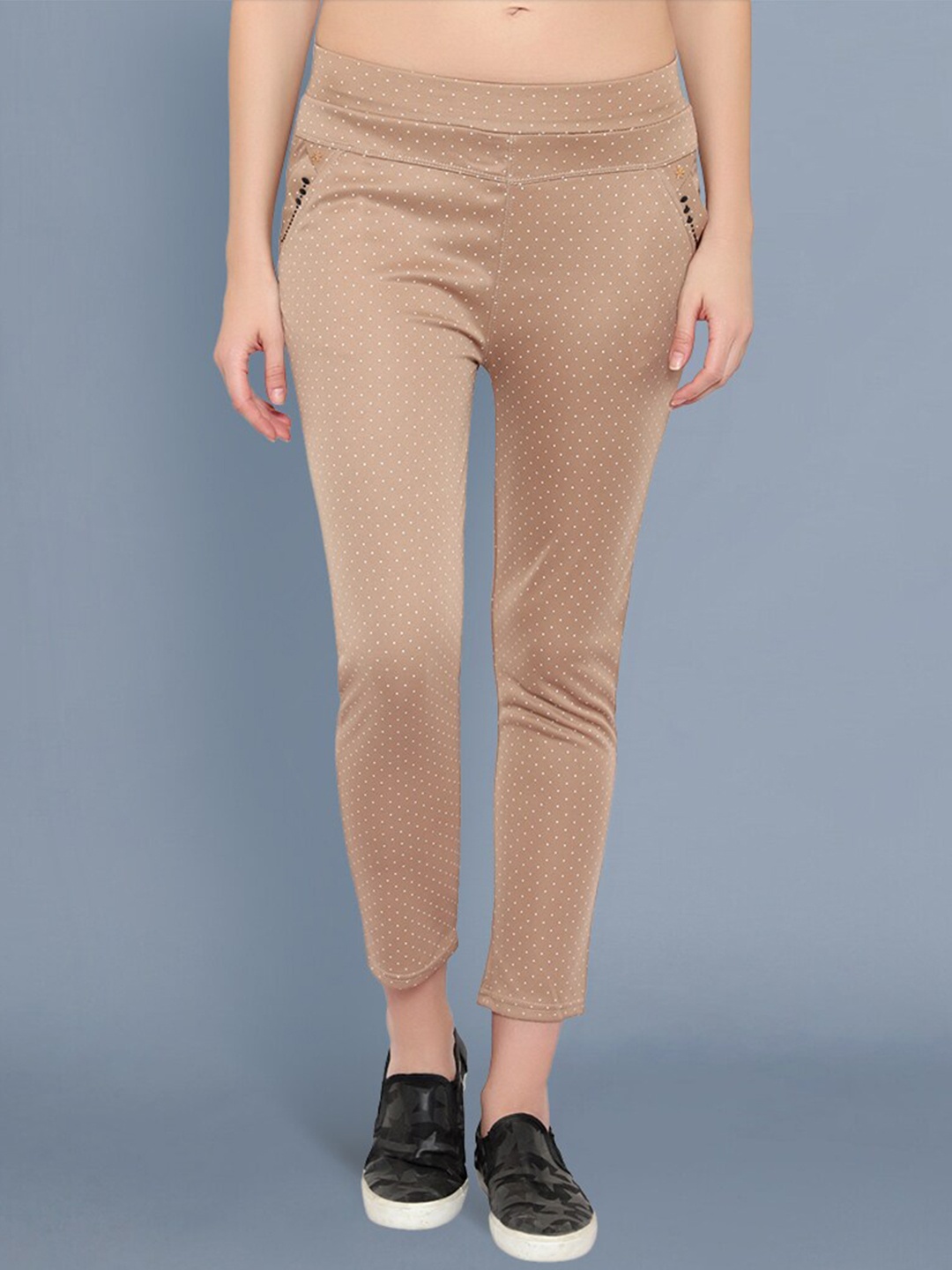 

BUY NEW TREND Women Beige Comfort Slim Fit Pleated Chinos Trousers