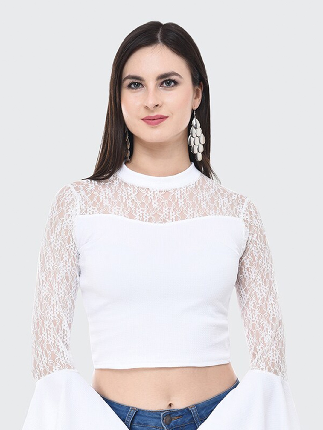 

BUY NEW TREND Women White Laced Crop Top