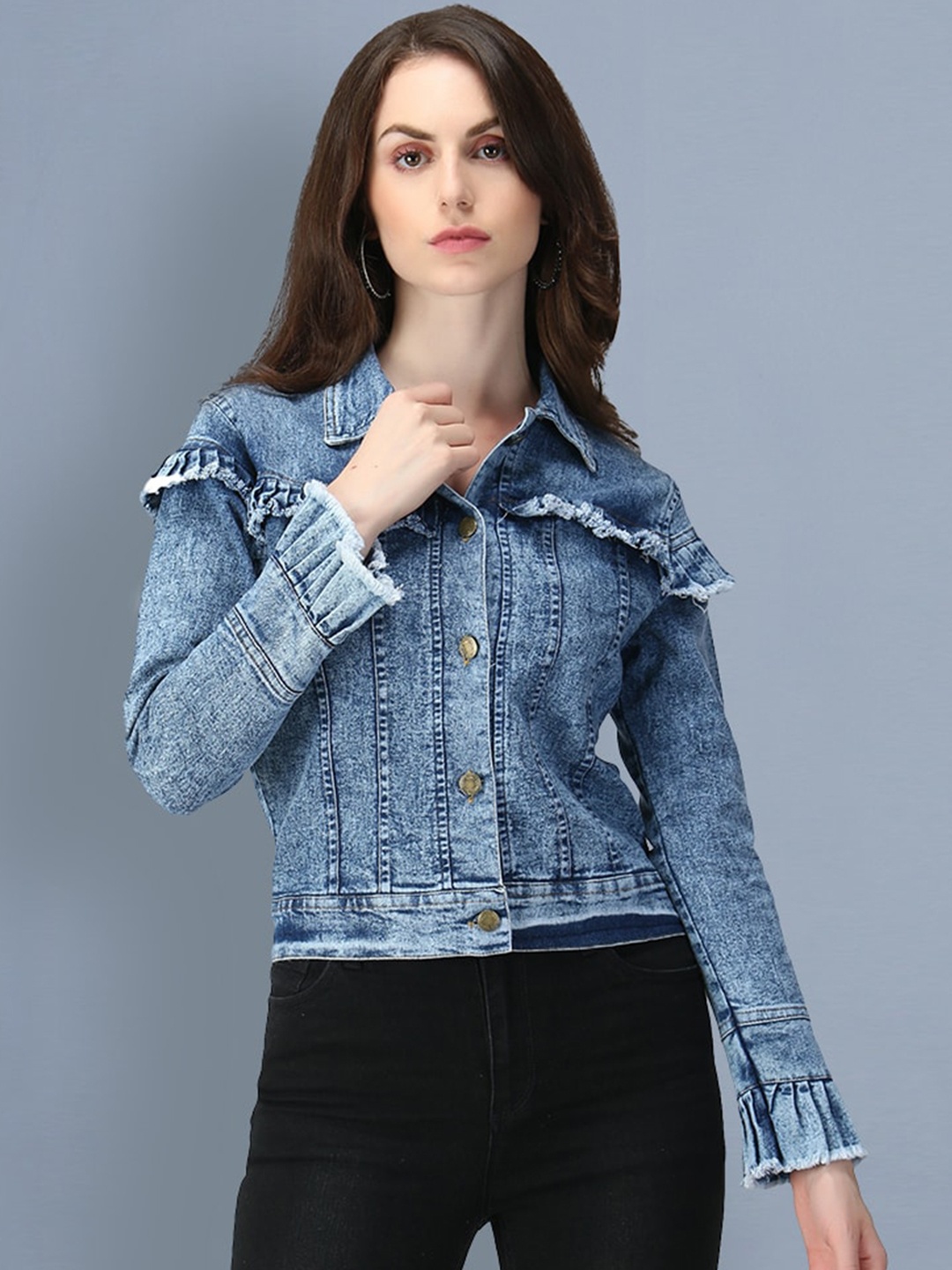 

BUY NEW TREND Women Blue Washed Lightweight Denim Jacket