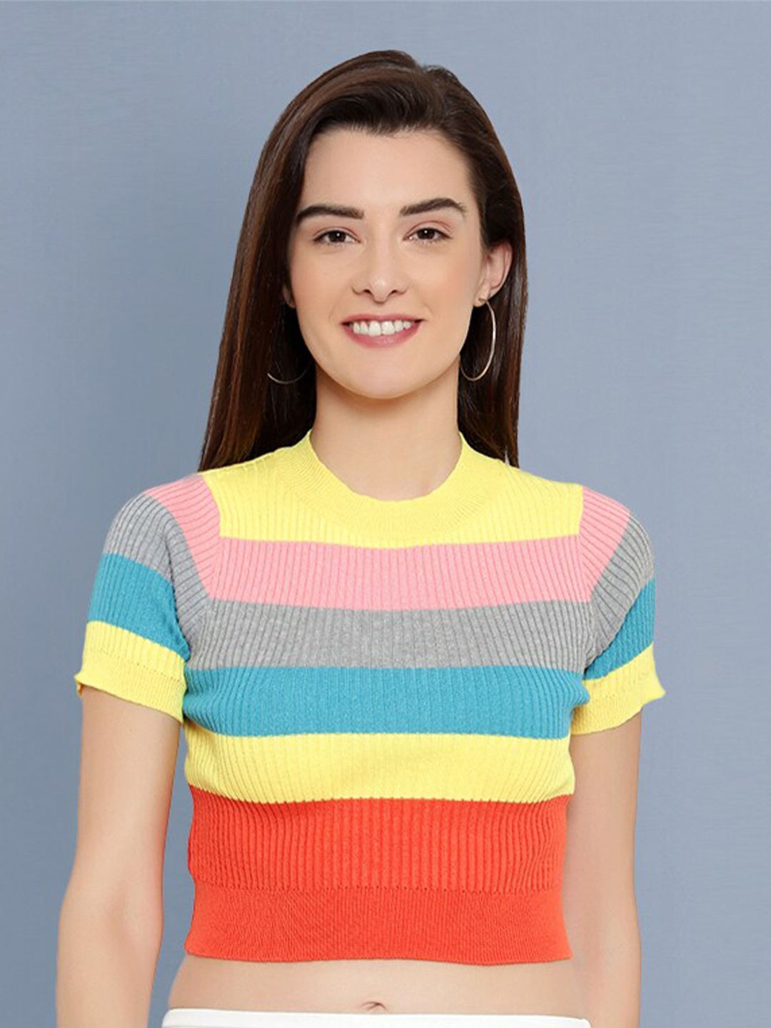 

BUY NEW TREND Red & Yellow Striped Crop Top