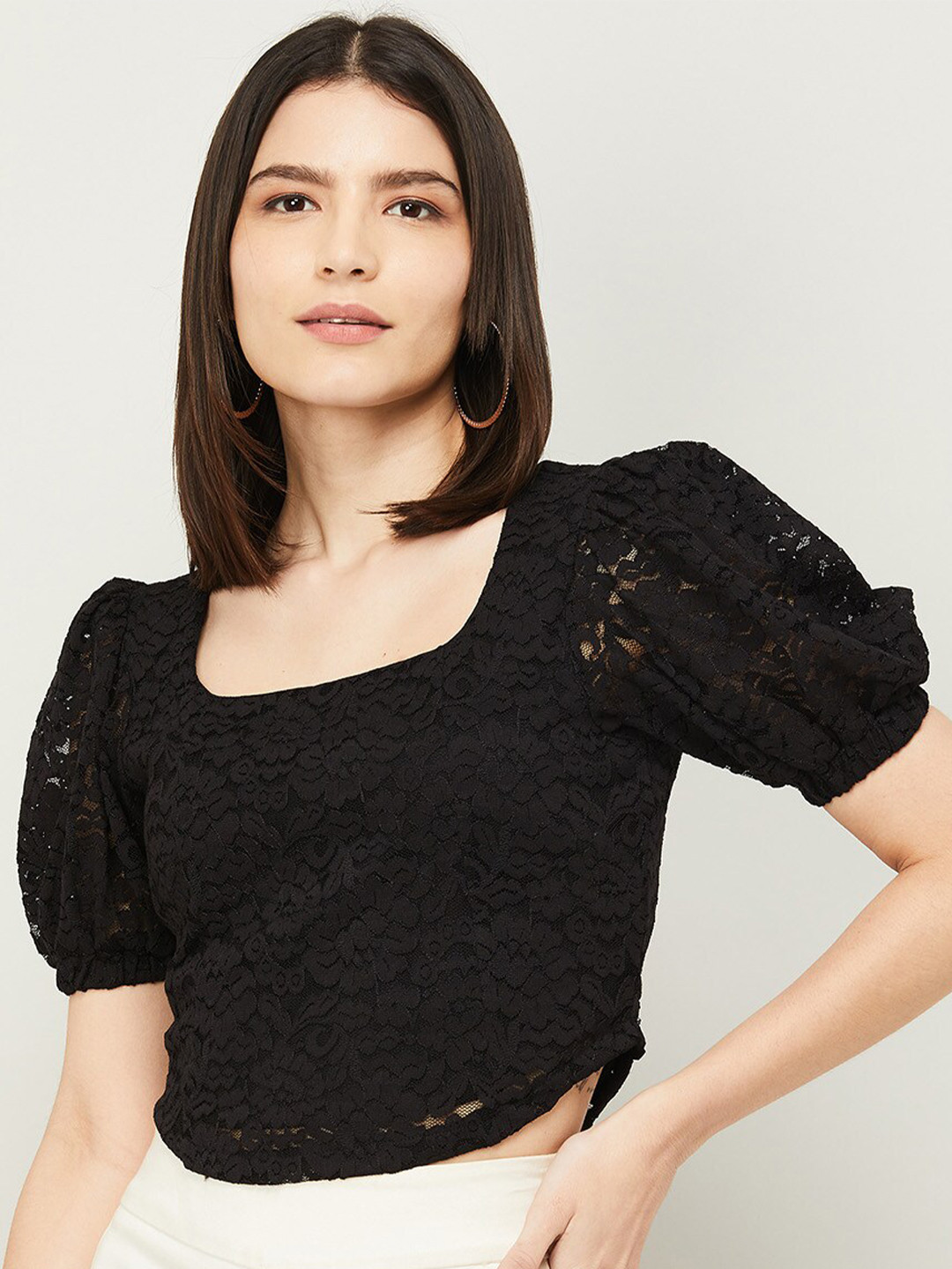 

Ginger by Lifestyle Black Self Design Crop Top