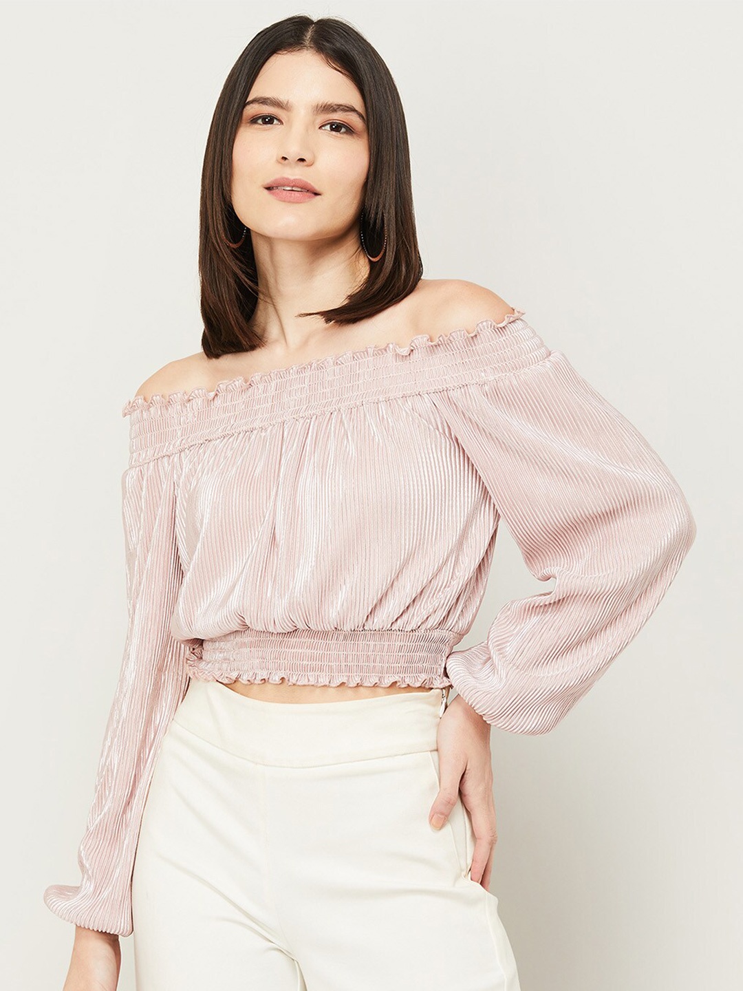 

Ginger by Lifestyle Women Pink Off-Shoulder Bardot Crop Top