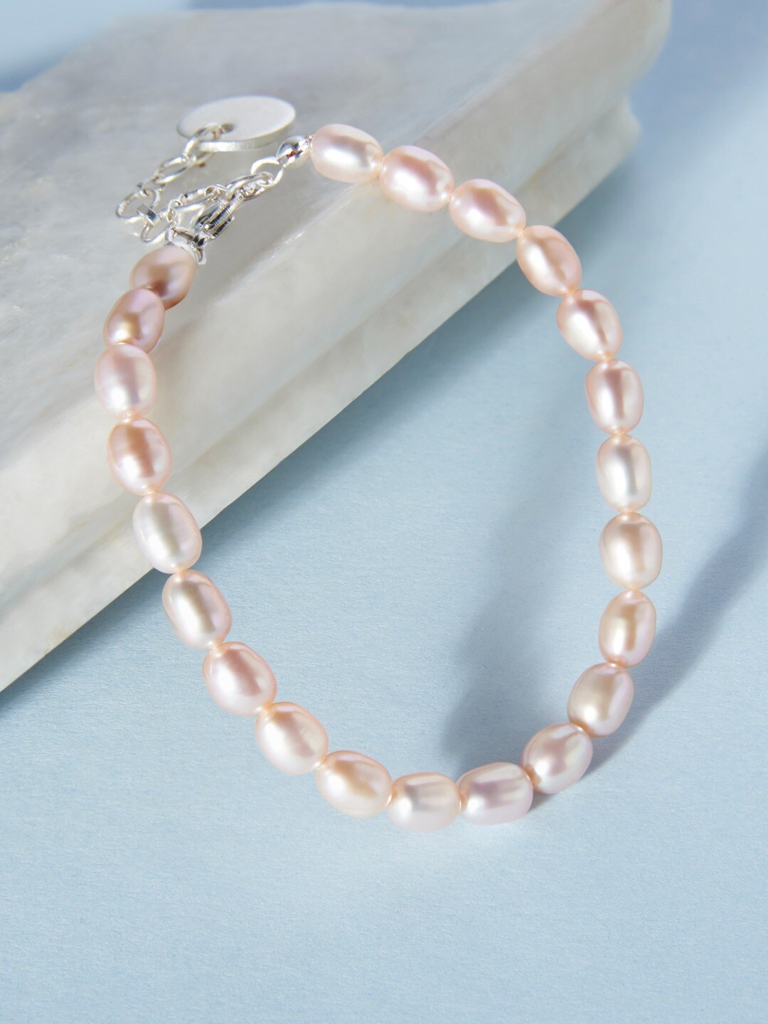 

Zaveri Pearls Women Pink Freshwater Natural Pearls Silver-Plated Single Strand Bracelet