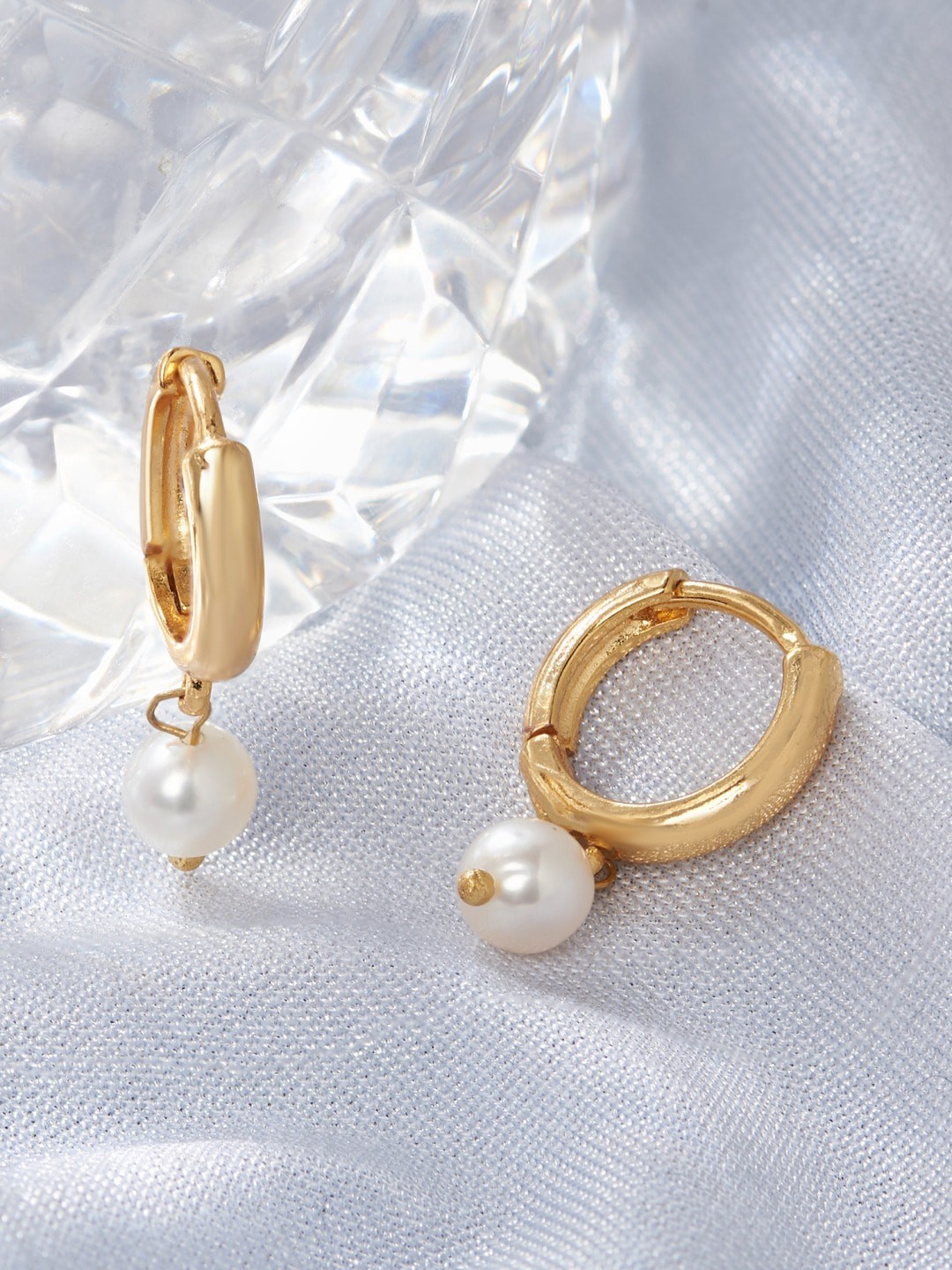 

Zaveri Pearls White Round Pearls Hoop Earrings