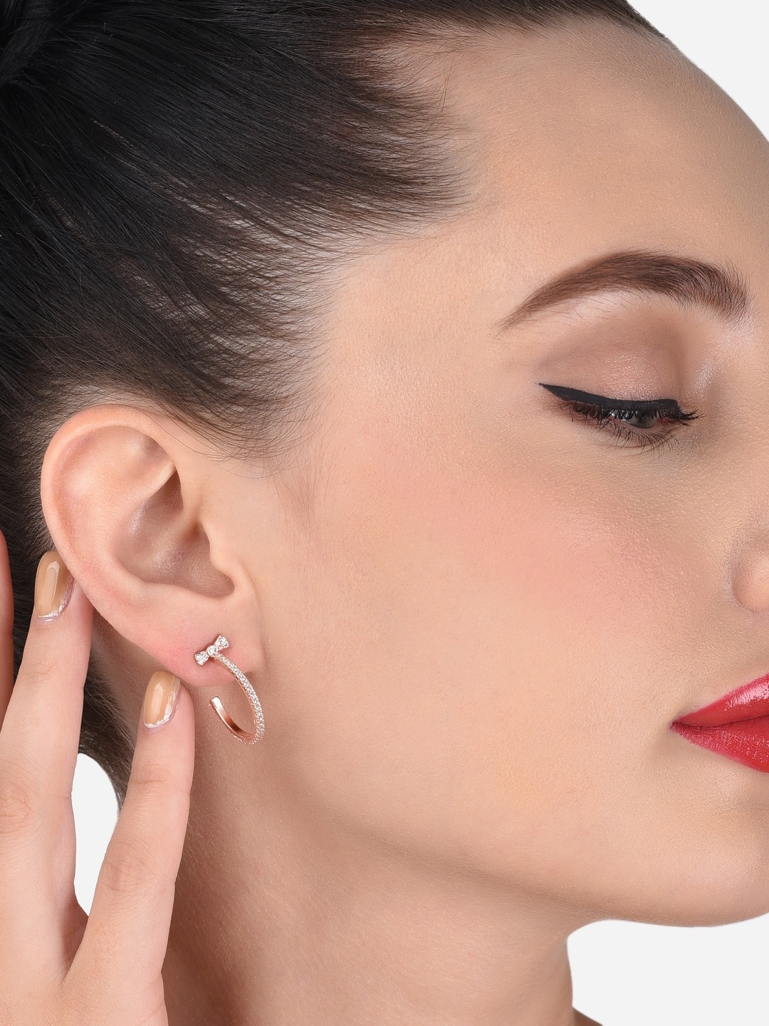 

AMI Rose Gold-Plated & White Circular Half Hoop Earrings