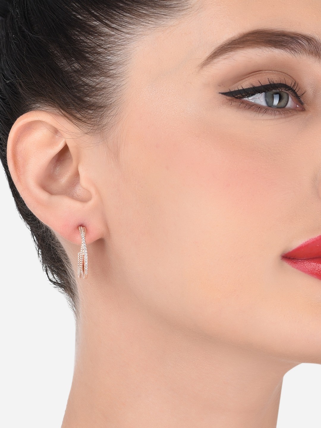 

AMI Rose Gold-Plated White Semi Hoop Earring