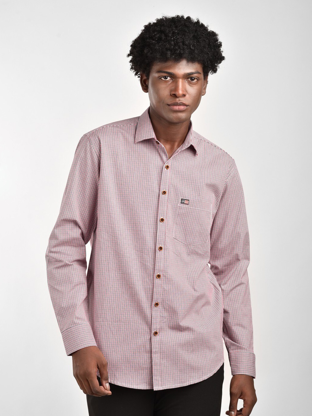 

MR KAMEEJ Men Pink Classic Slim Fit Micro Checked Casual Shirt