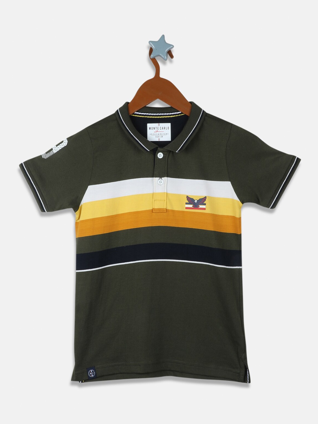 

Monte Carlo Boys Olive Green Striped Polo Collar T-shirt