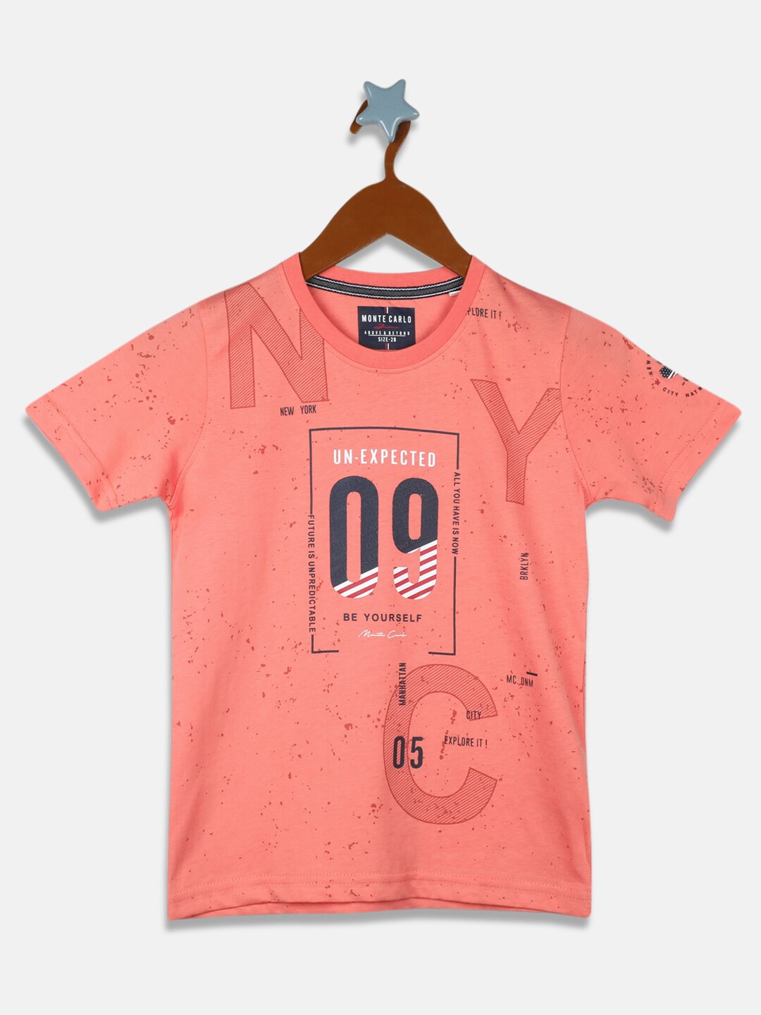 

Monte Carlo Boys Peach-Coloured Typography Printed T-shirt