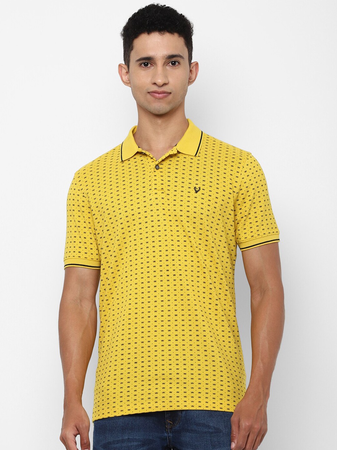 

Allen Solly Men Yellow & Black Printed Polo Collar Pure Cotton T-shirt