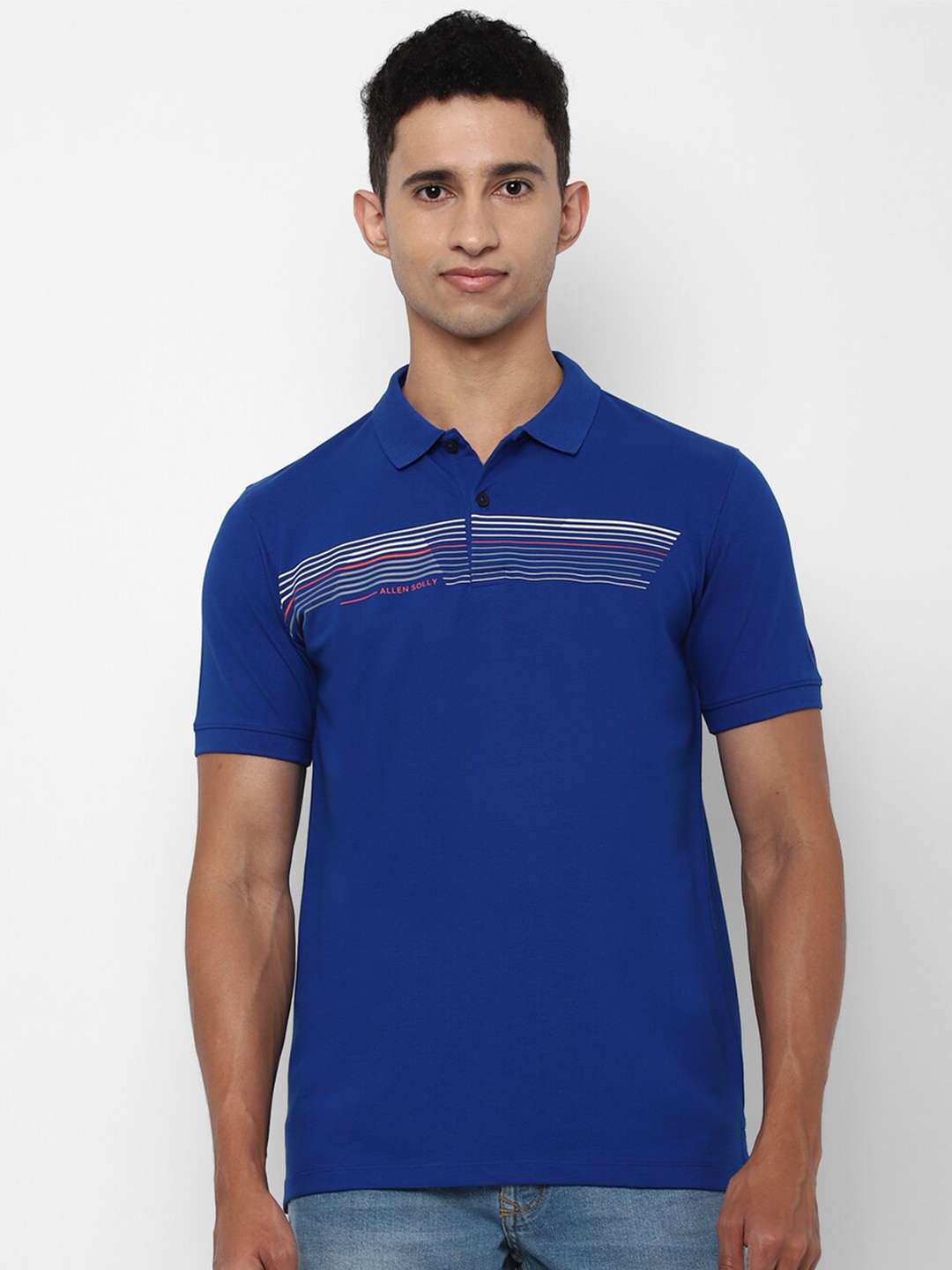 

Allen Solly Men Blue Striped Polo Collar Cotton T-shirt