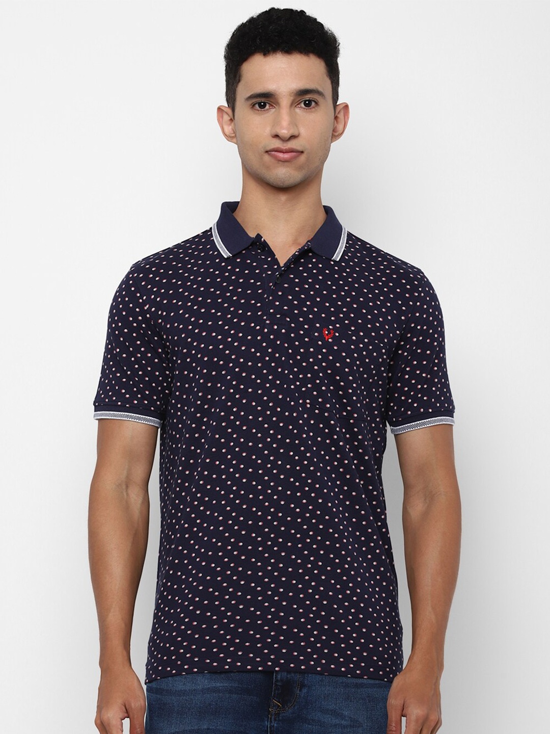 

Allen Solly Men Navy Blue Printed Polo Collar Pure Cotton T-shirt