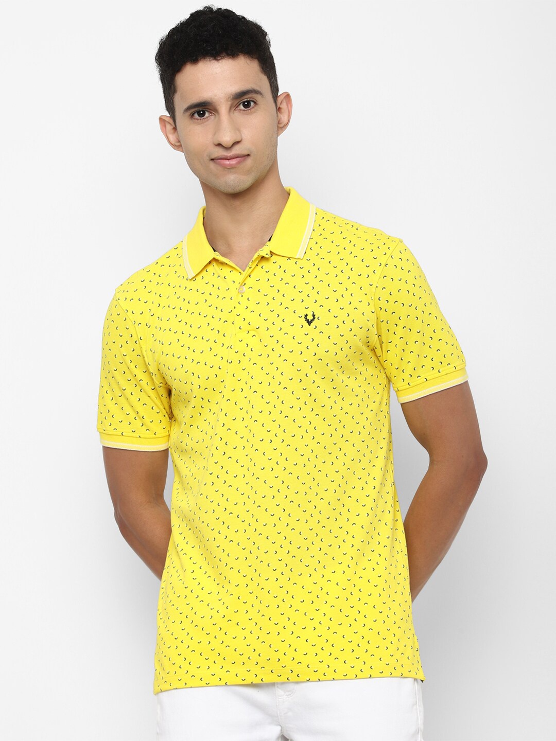 

Allen Solly Men Yellow Printed Polo Collar Cotton T-shirt