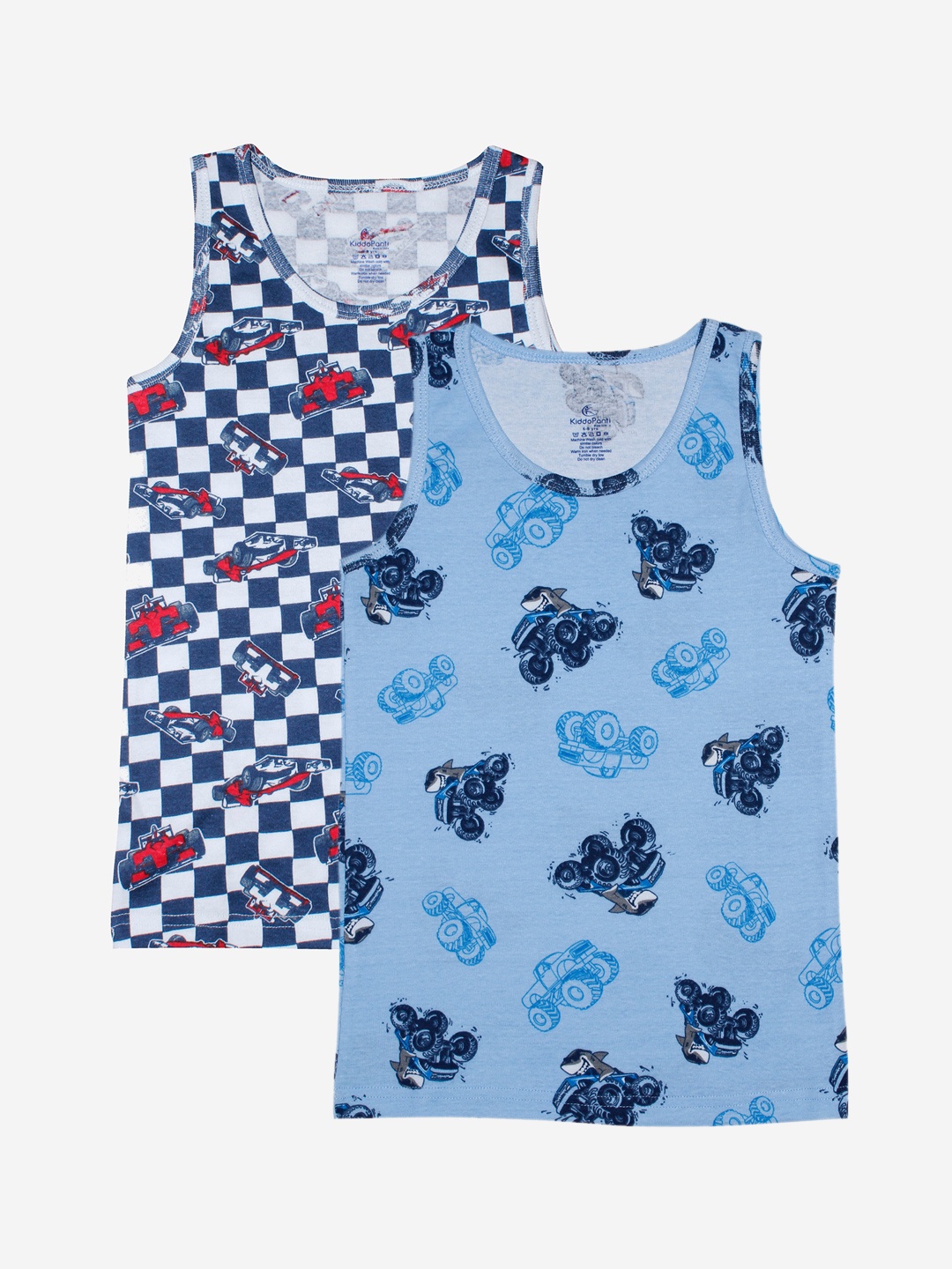 

KiddoPanti Boys Pack of 2 Printed Innerwear Vests, Blue