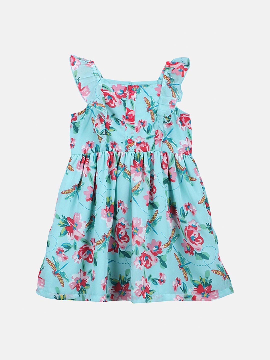 

Beebay Girls Turquoise Blue Floral Printed A-Line Dress
