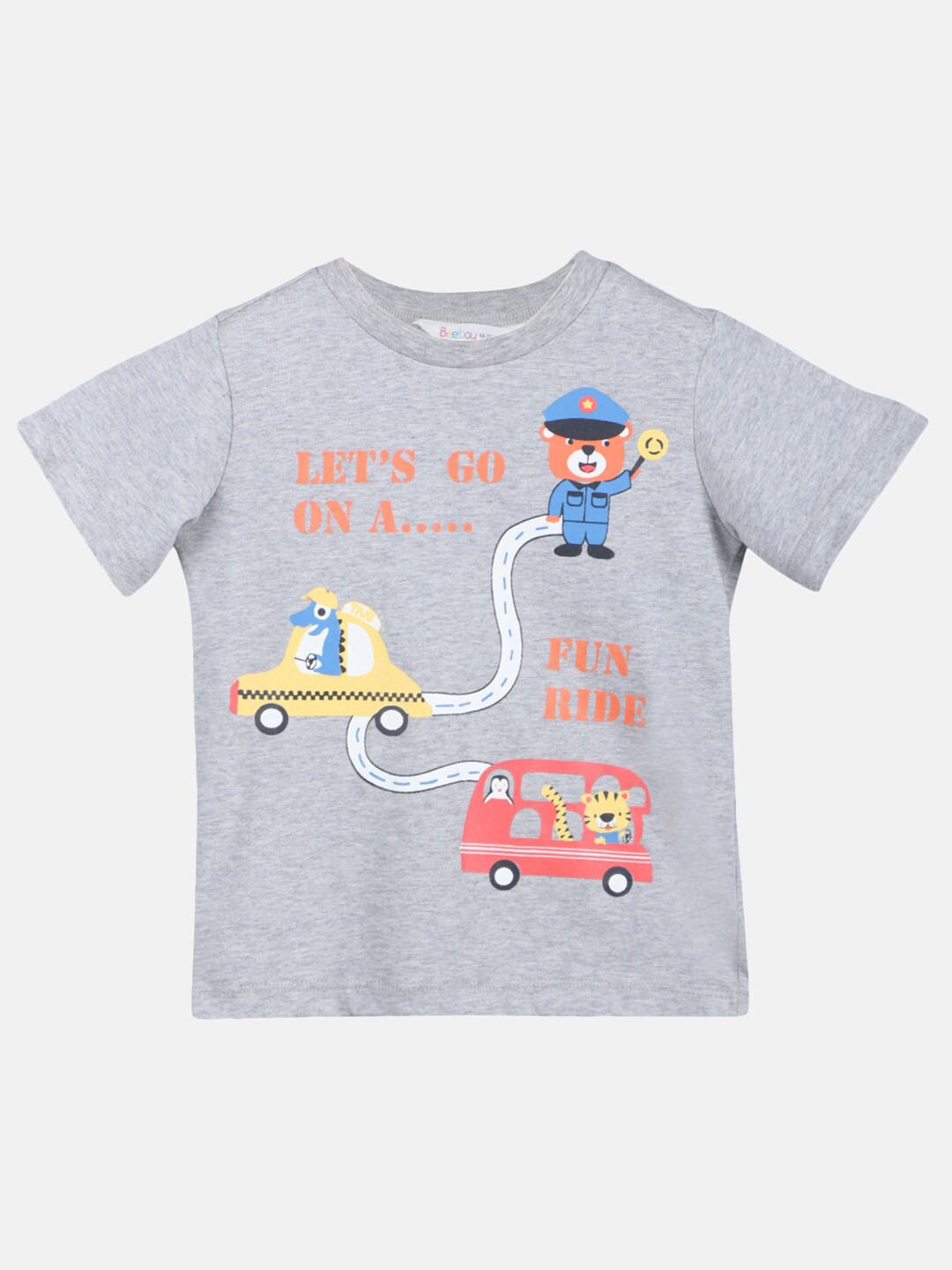 

Beebay Boys Grey Printed Cotton T-shirt