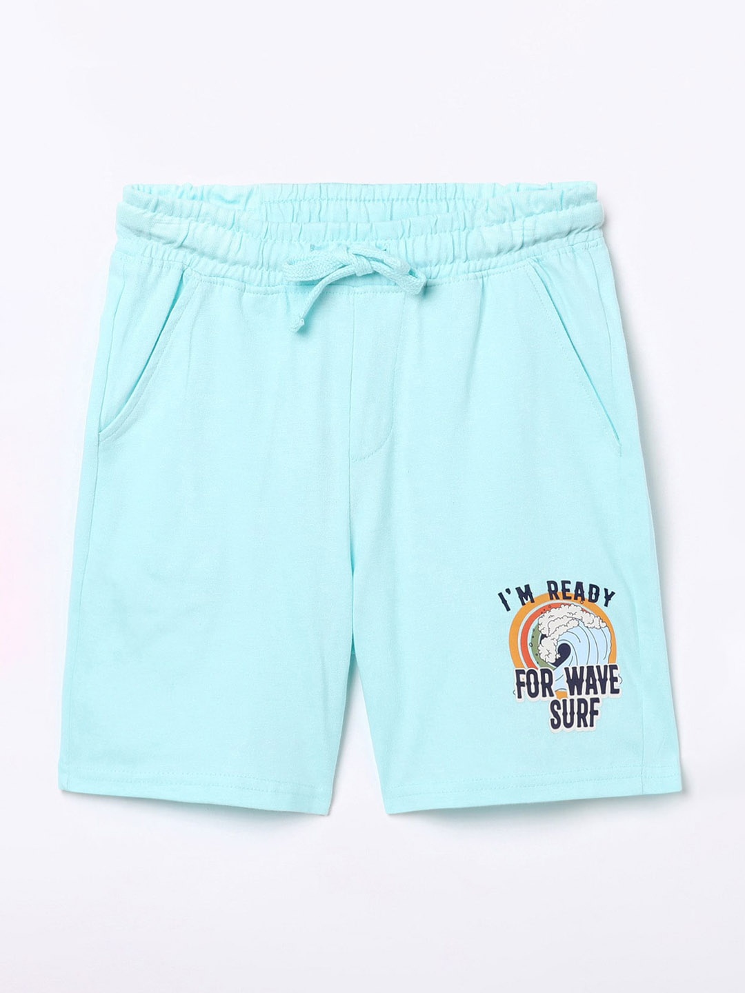 

Fame Forever by Lifestyle Boys Turquoise Blue Printed Pure Cotton Slim Fit Shorts