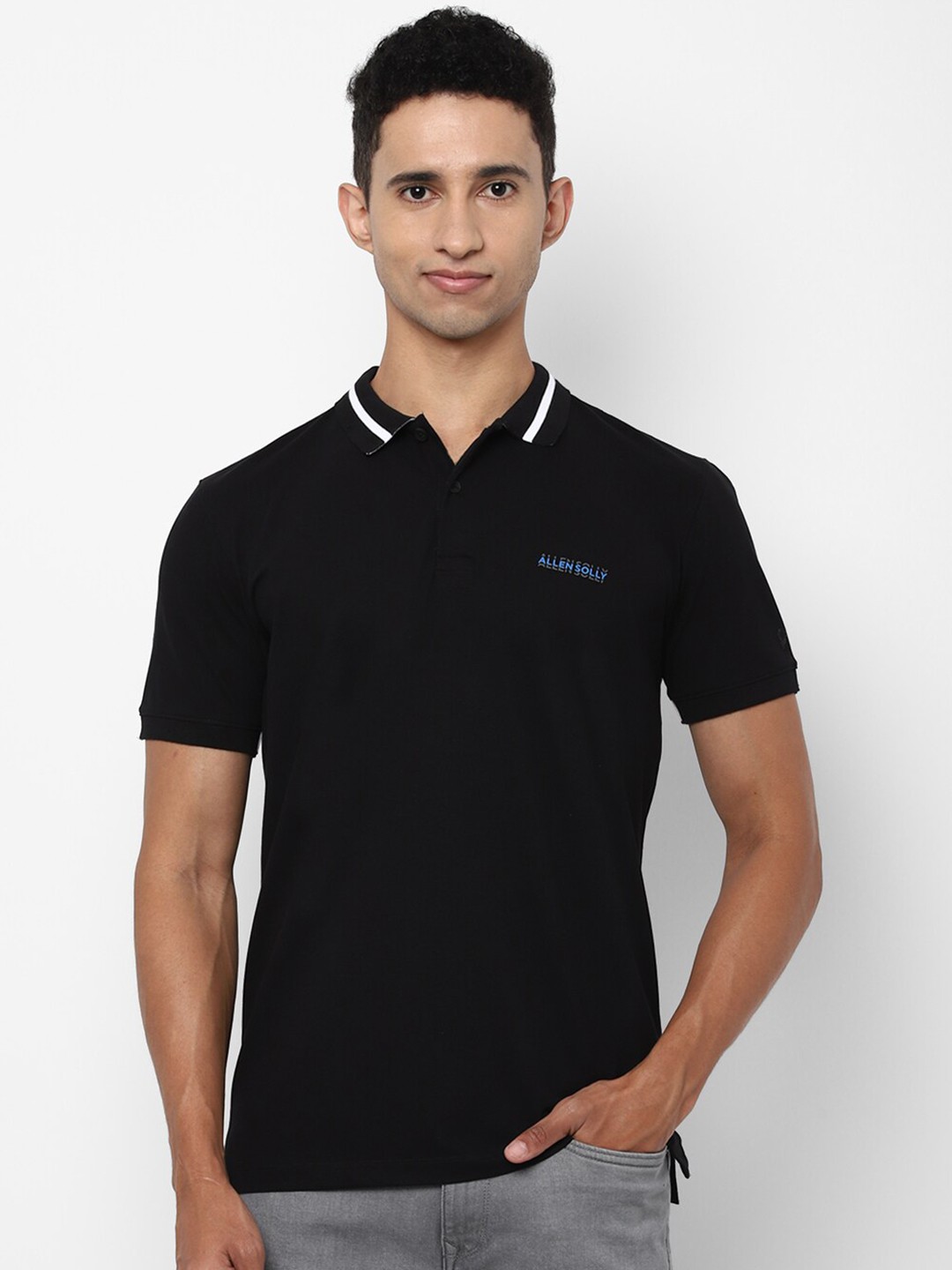 

Allen Solly Sport Men Black Polo Collar Monochrome Cotton T-shirt
