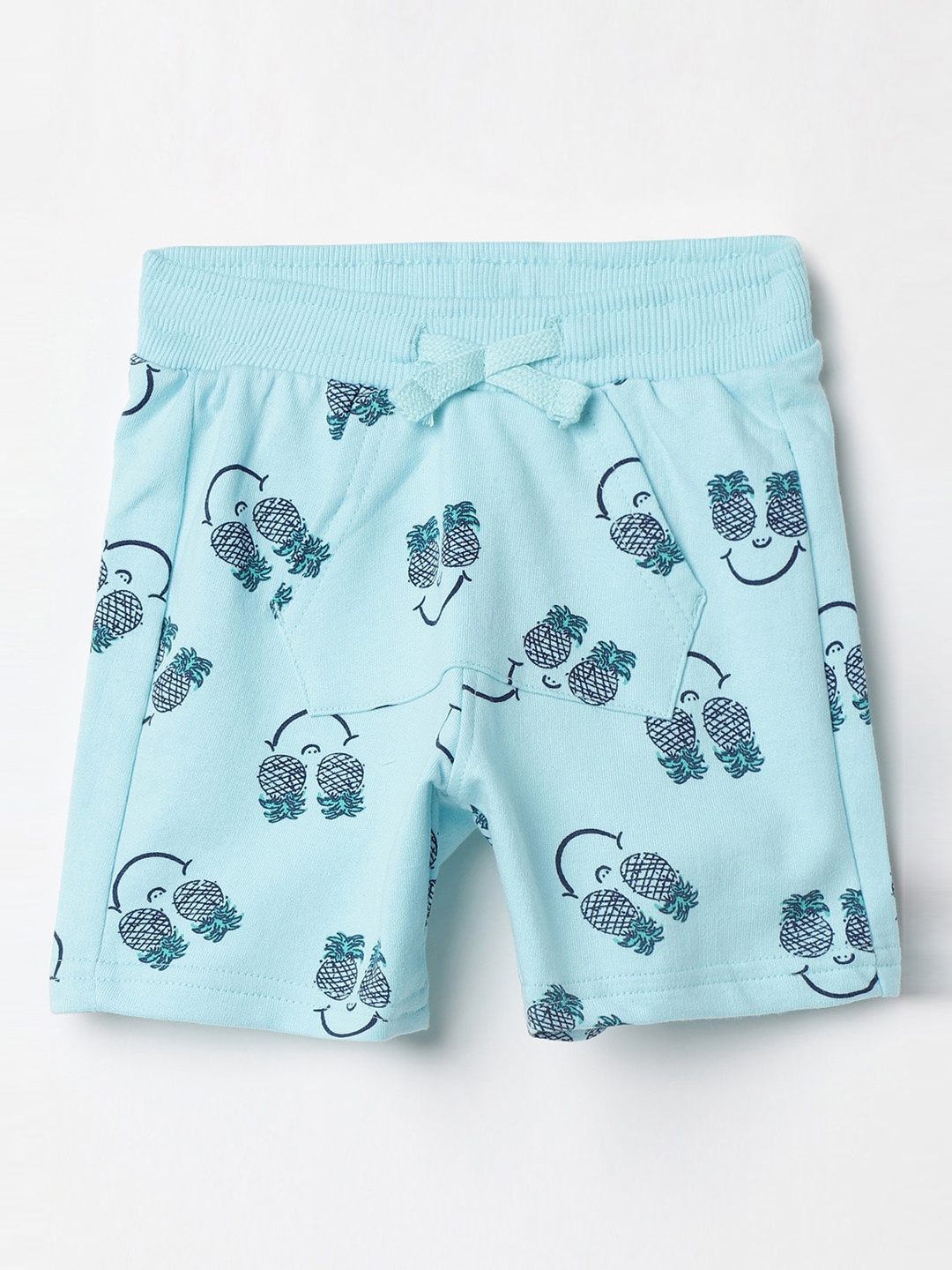 

Juniors Boys Blue Conversational Printed Cotton Shorts