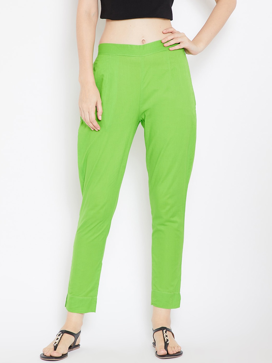 

Aujjessa Women Lime Green Solid Smart Trousers