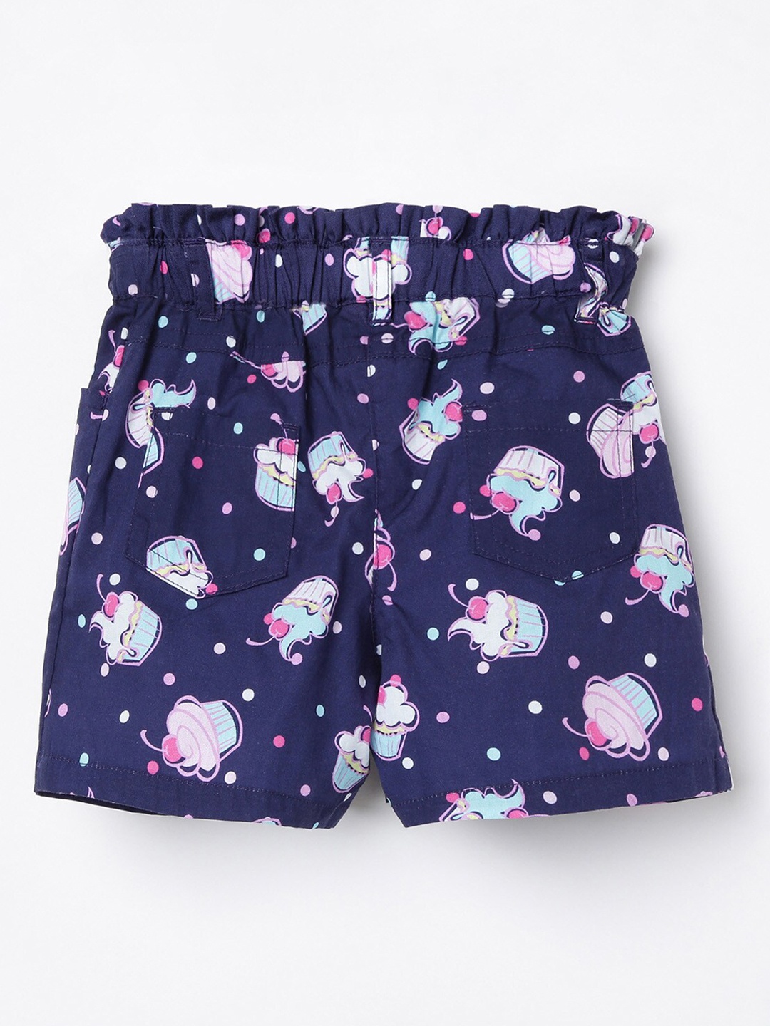 

Juniors Girls Navy Blue Conversational Printed Cotton Shorts