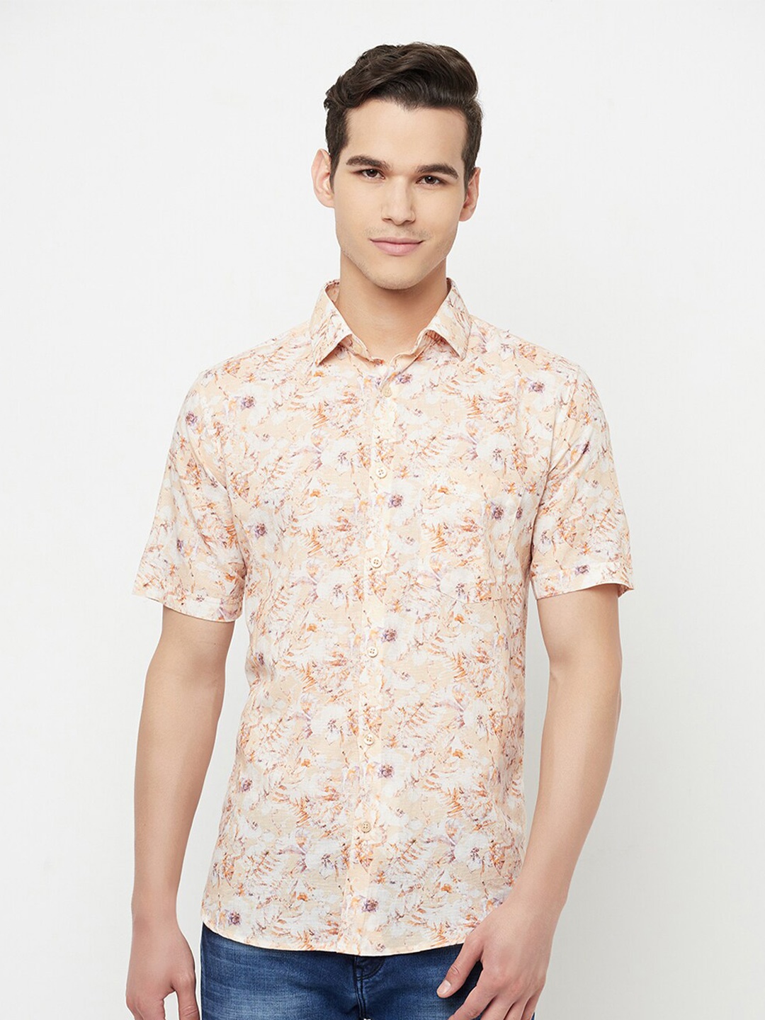 

Crimsoune Club Men Orange Slim Fit Floral Printed Casual Shirt