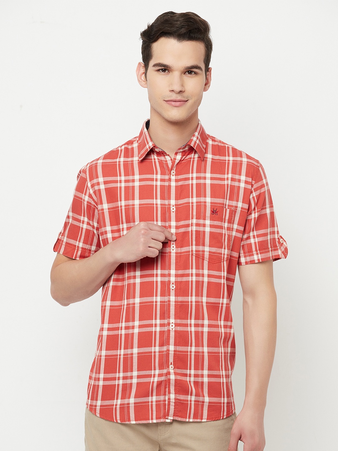 

Crimsoune Club Men Orange Slim Fit Checked Casual Shirt