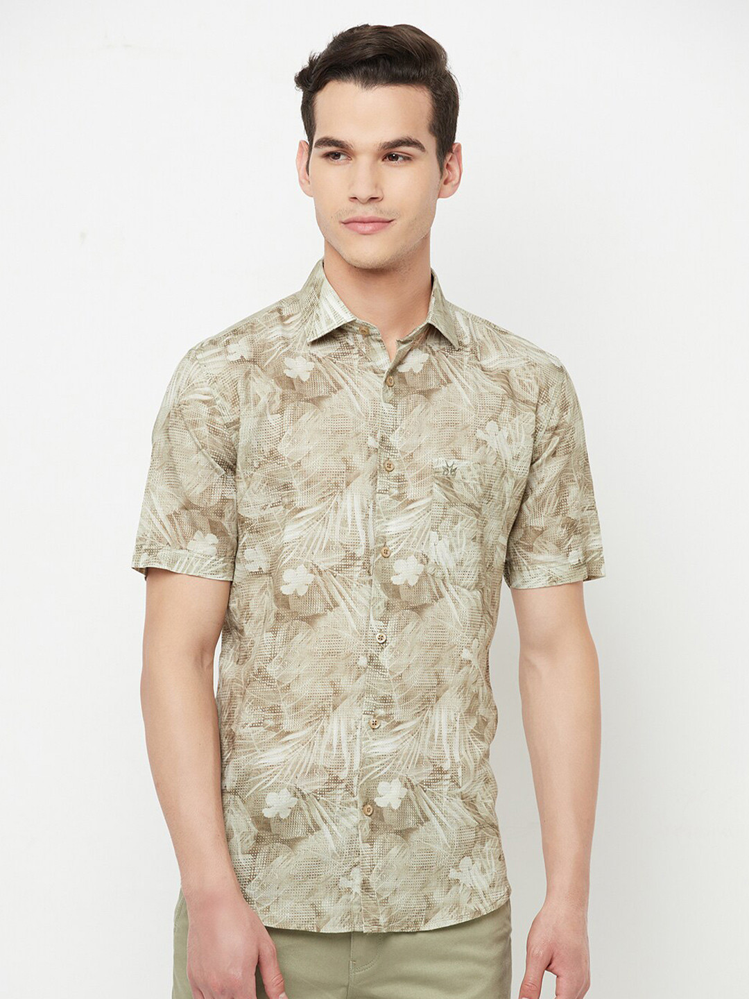 

Crimsoune Club Men Olive Green Slim Fit Floral Printed Casual Shirt