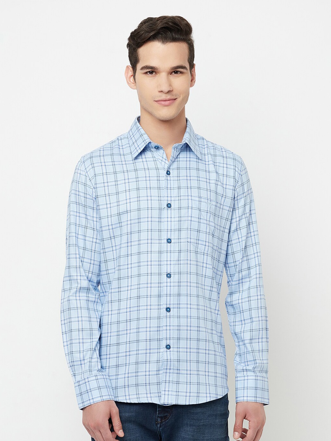 

Crimsoune Club Men Blue Slim Fit Tartan Checked Pure Cotton Casual Shirt