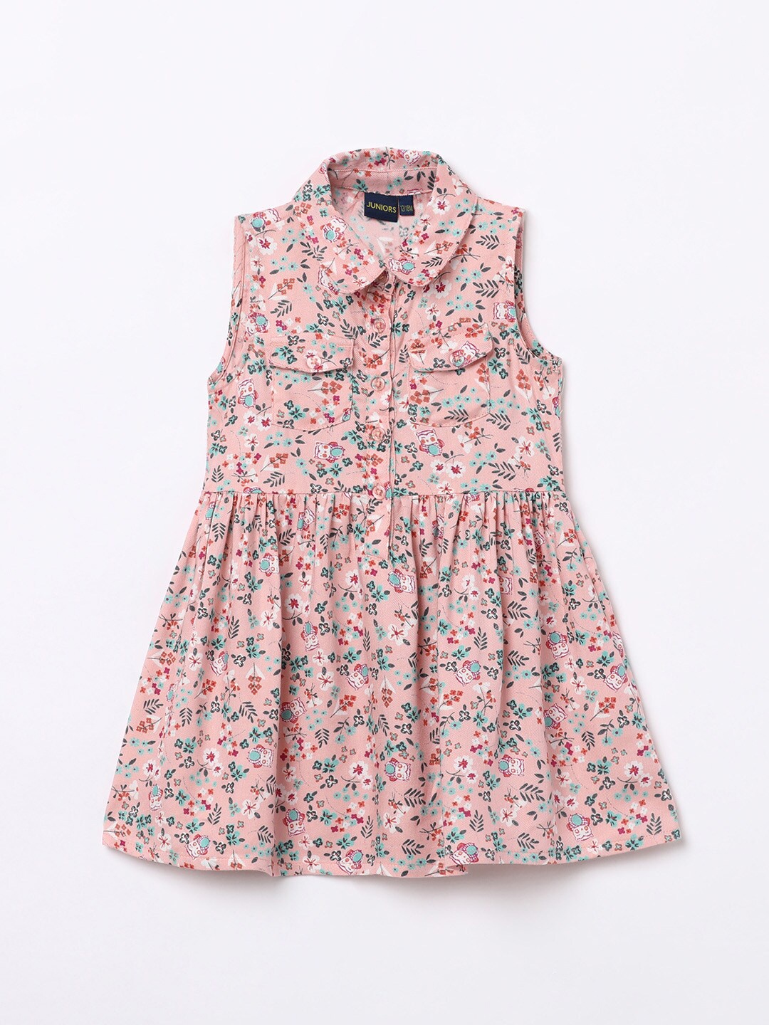

Juniors Girls Pink & Blue Floral Printed Shirt Dress
