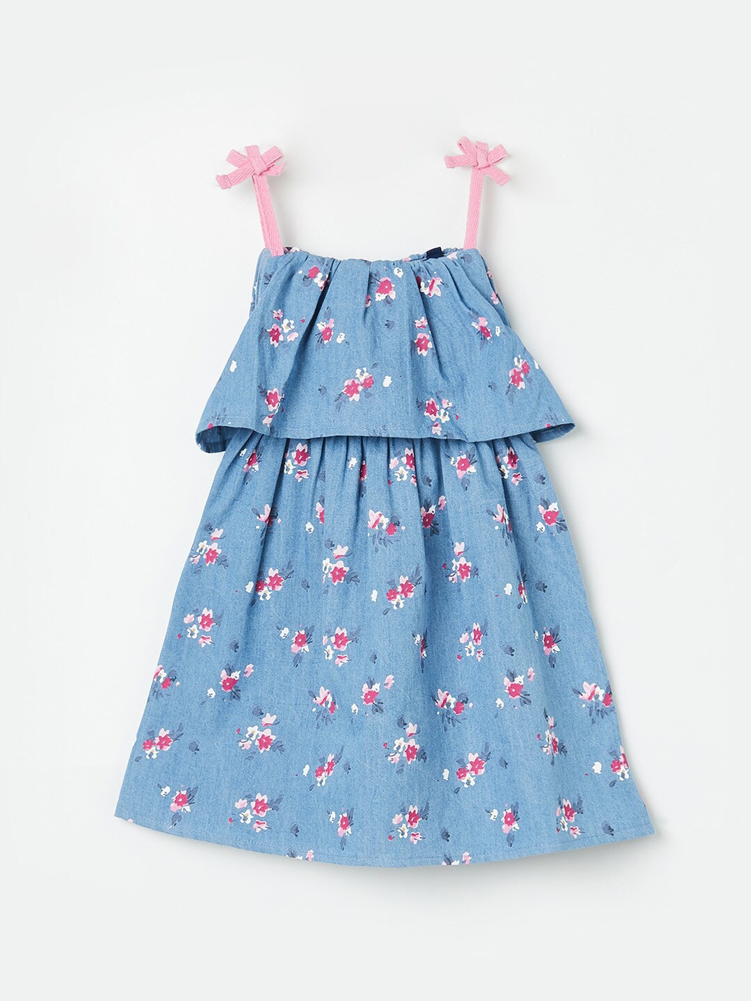 

Juniors Girls Blue Floral Organic Cotton A-Line Dress