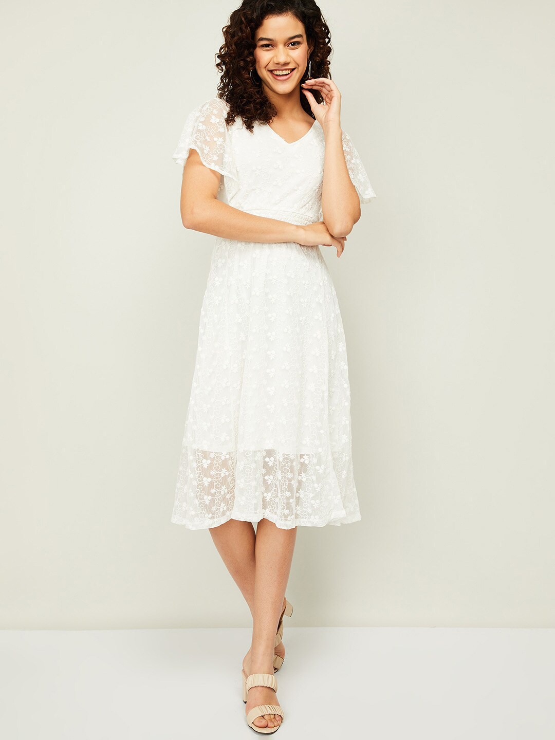 

CODE by Lifestyle White Self Design Dress