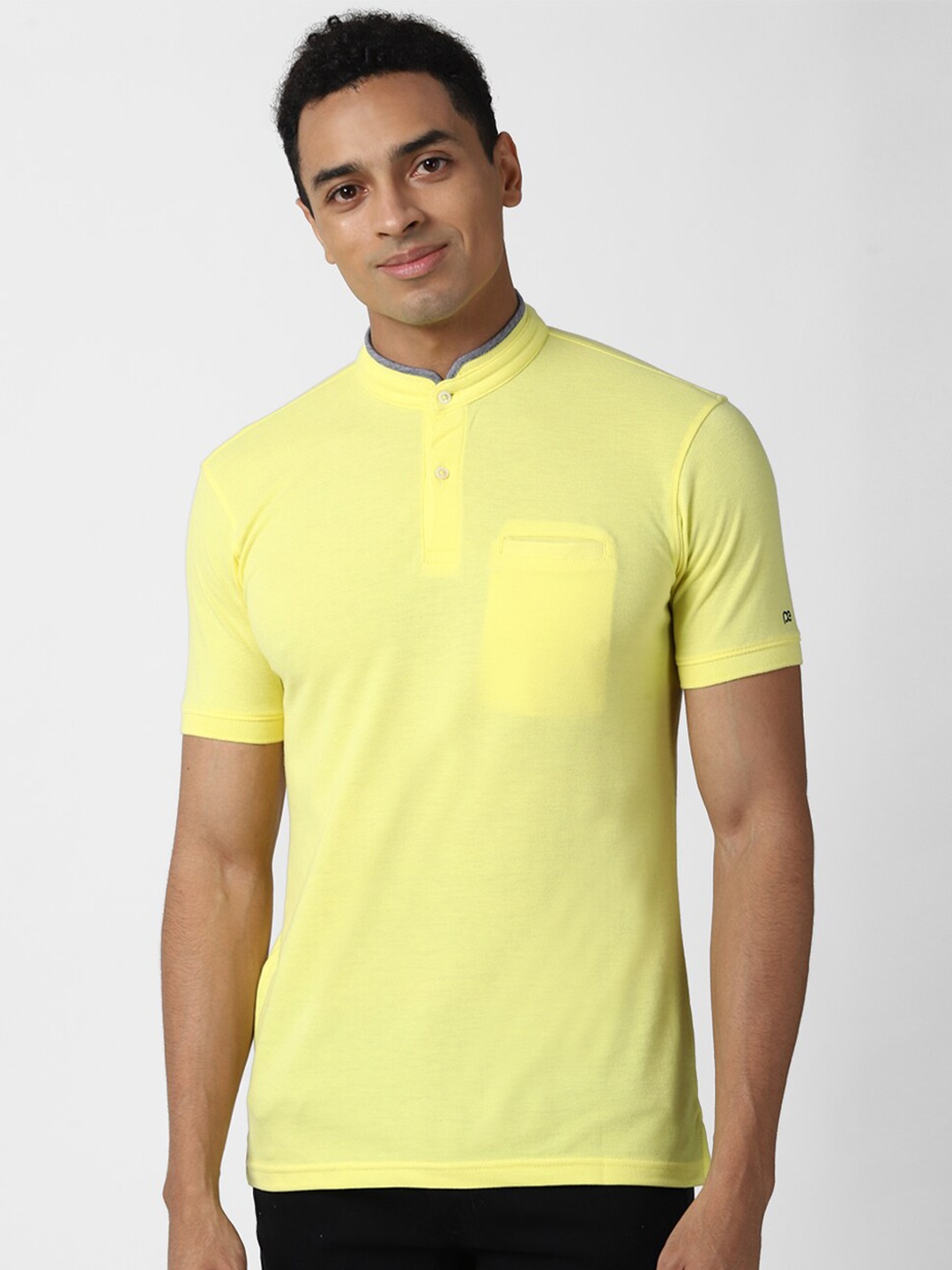 

Peter England Casuals Men Yellow Mandarin Collar Slim Fit T-shirt