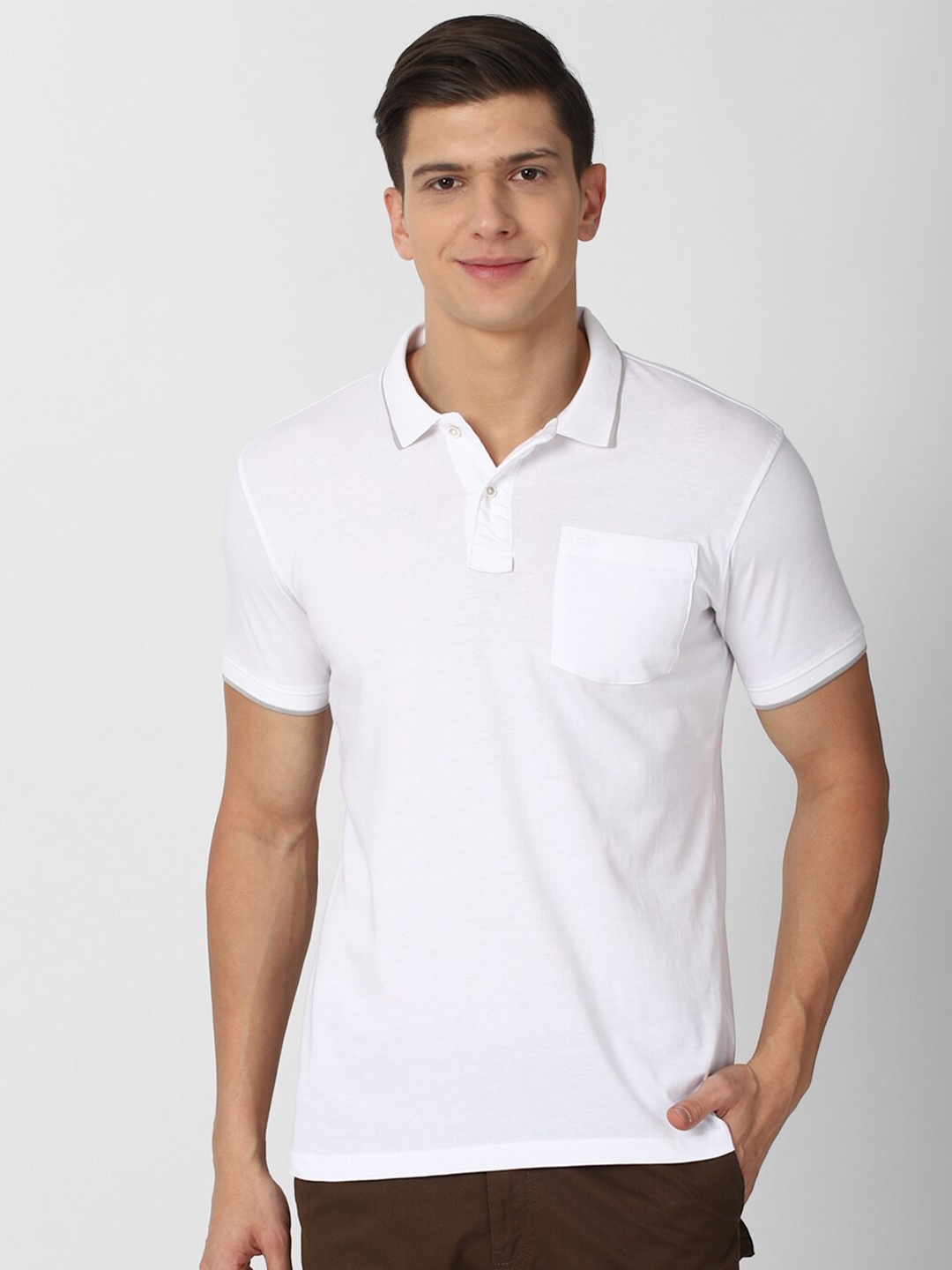 

Peter England Casuals Men White Polo Collar Slim Fit T-shirt